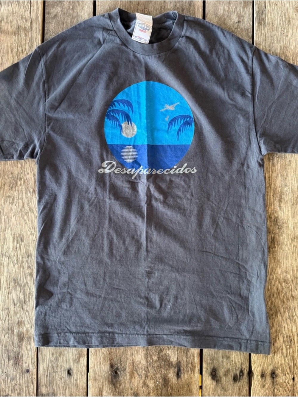 Vintage Men's Desaparecidos Band Tee - Charcoal with Blue Print